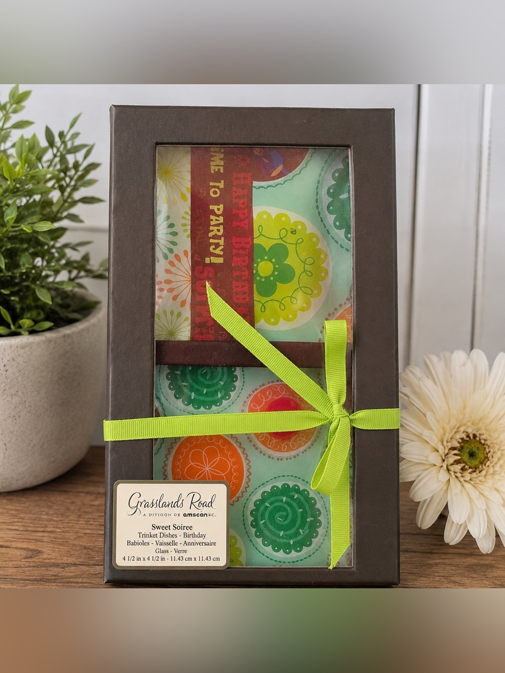 Grasslands Rd Sweet Soiree Birthday Trinket Dish Gift Set Glass Decorative Plate
